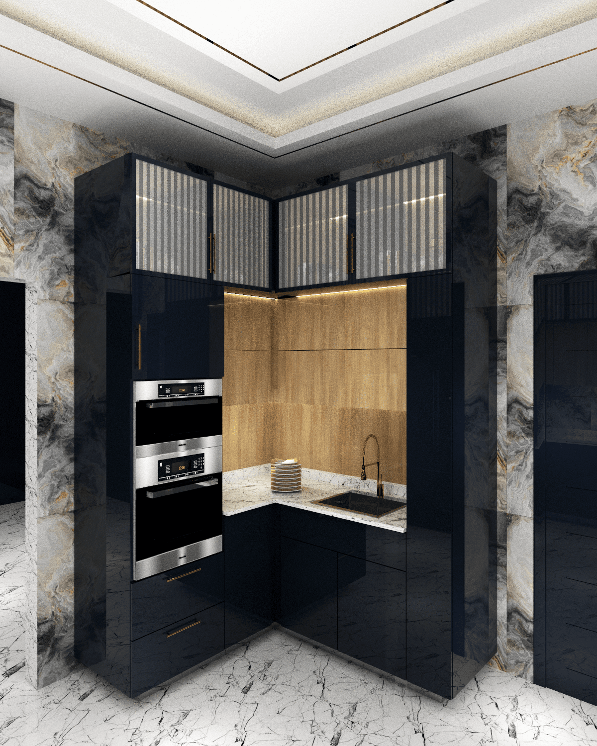 تصميم مطبخين بولي لاك بفيلا بالتجمع الخامس-مصر