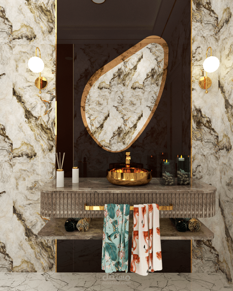 تصميمات متعددة لحمامات الثلاثُ طوابق لفيلا التجمع الخامس