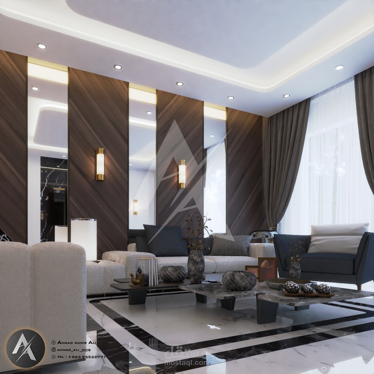 تصميم داخلي : غرفة جلوس بنمط عصري حديث