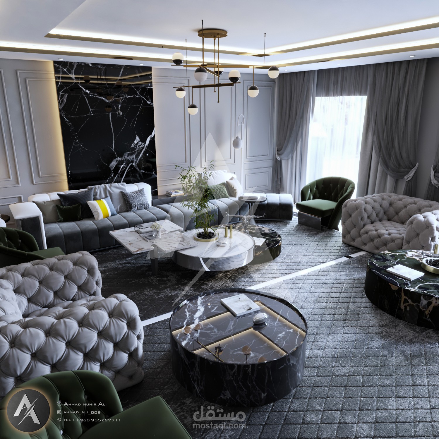 تصميم داخلي : غرفة جلوس بنمط ال نيو كلاسيك