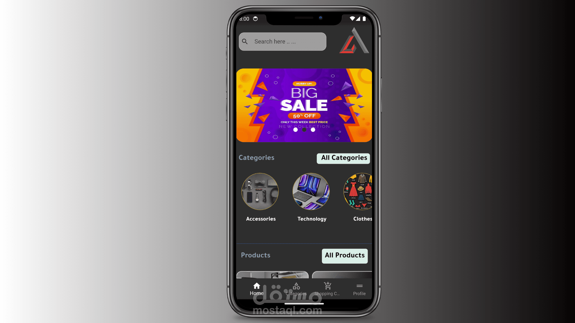 تطبيق المتجر الذكي Dark Mode