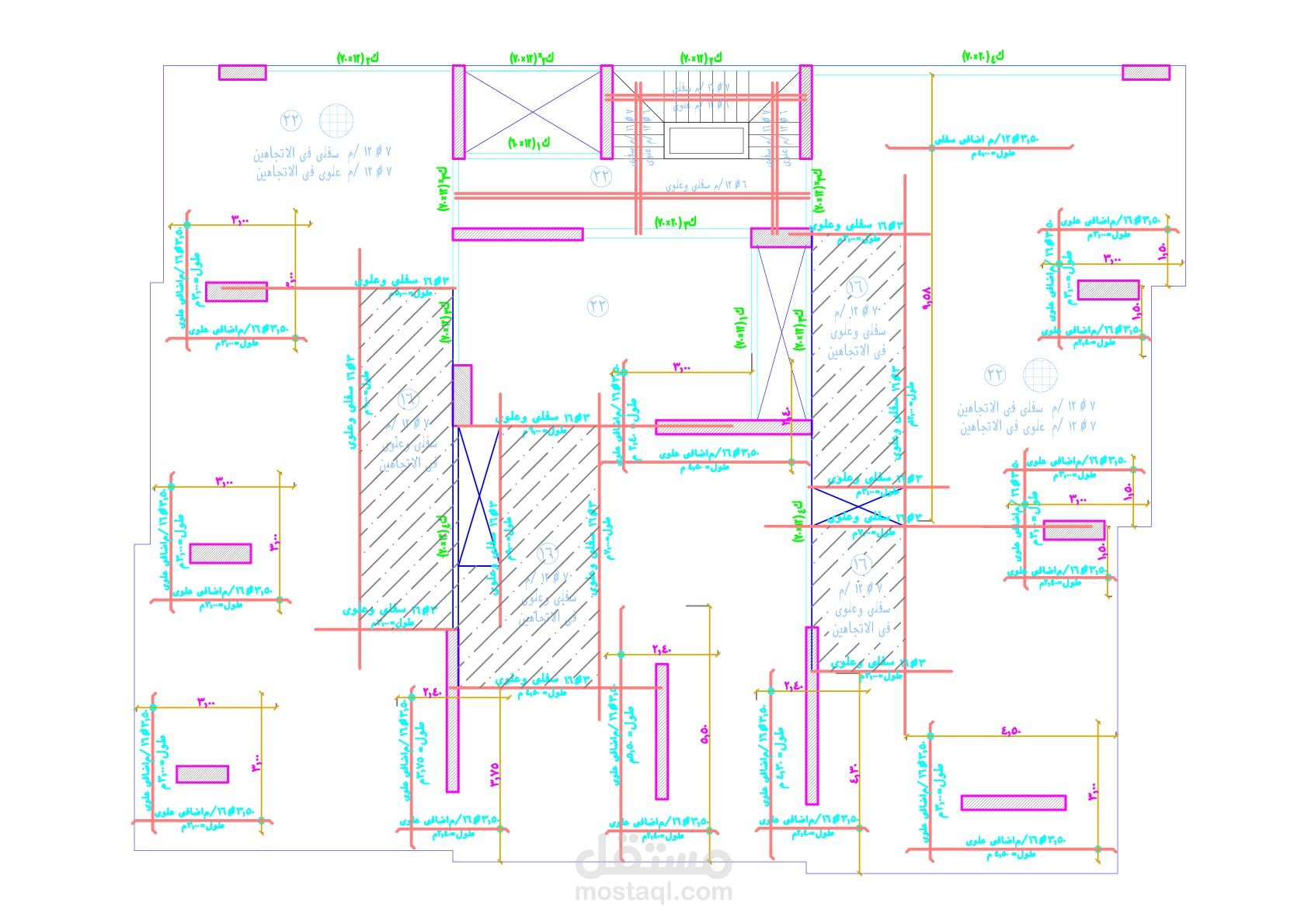 مخطط انشائي لبرج سكني (Flat Slab)
