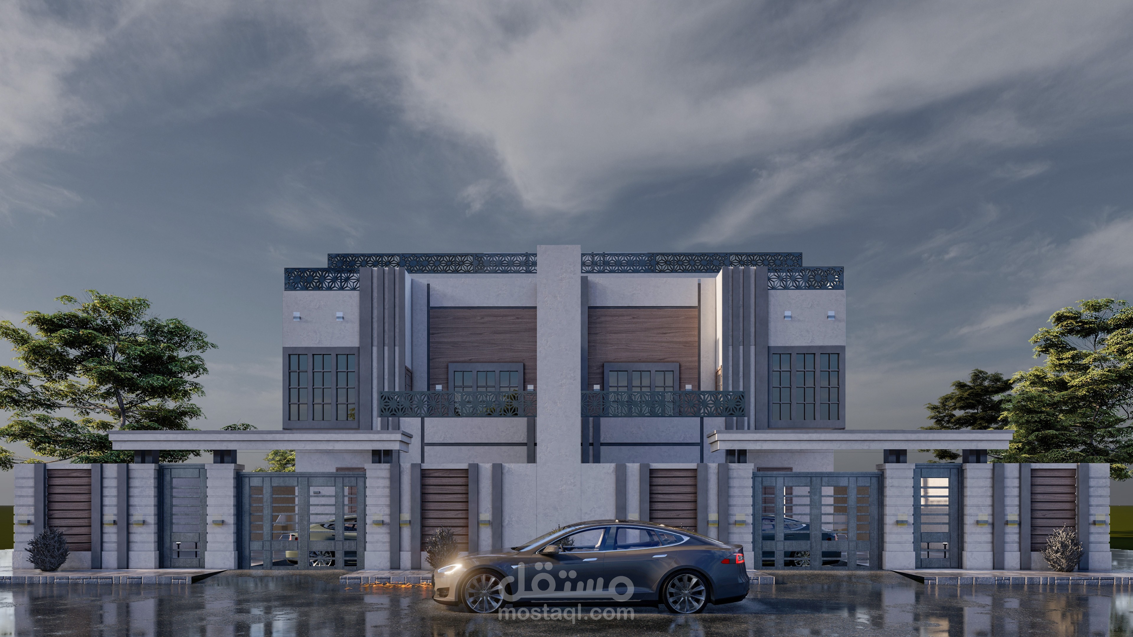 اعادة دراسة واجهة لفيلتين توأميين على الهيكل.