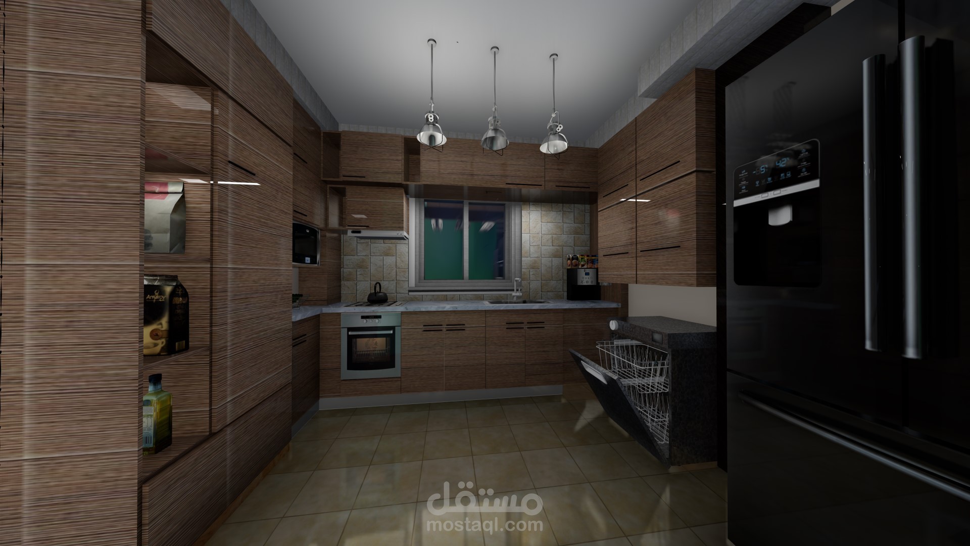 تصميم داخلي لمطبخ و صالة