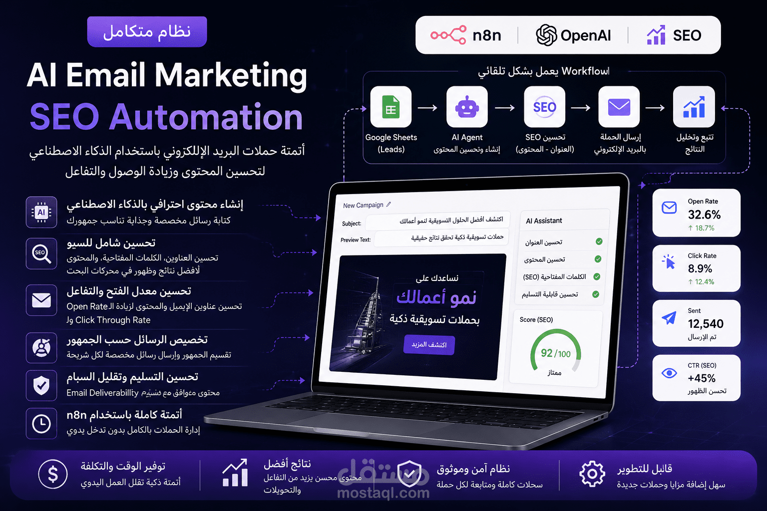 نظام AI Email Marketing و SEO Automation باستخدام n8n و OpenAI