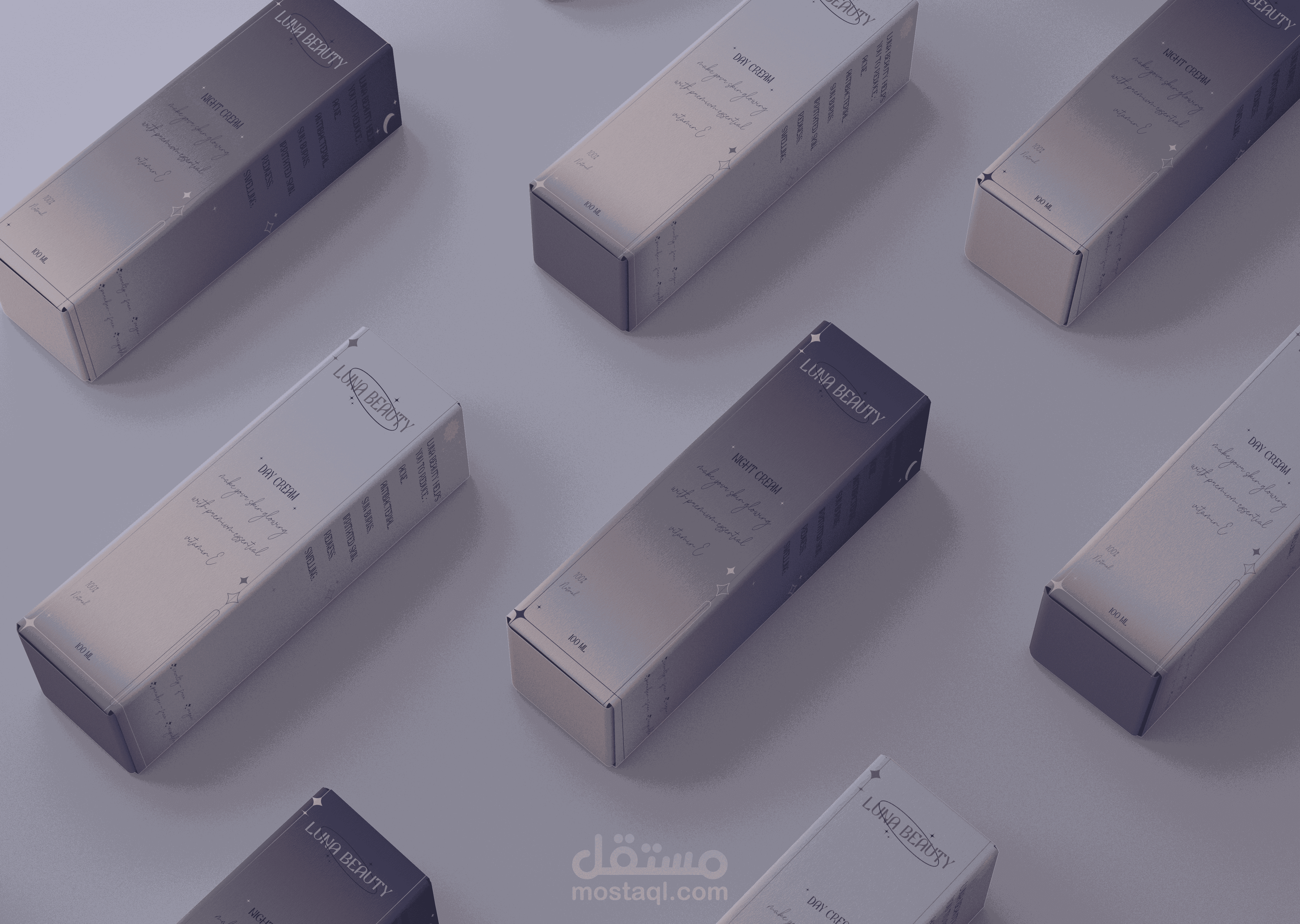 تصميم هوية تجارية لبراند عناية بالبشرة Luna beauty.