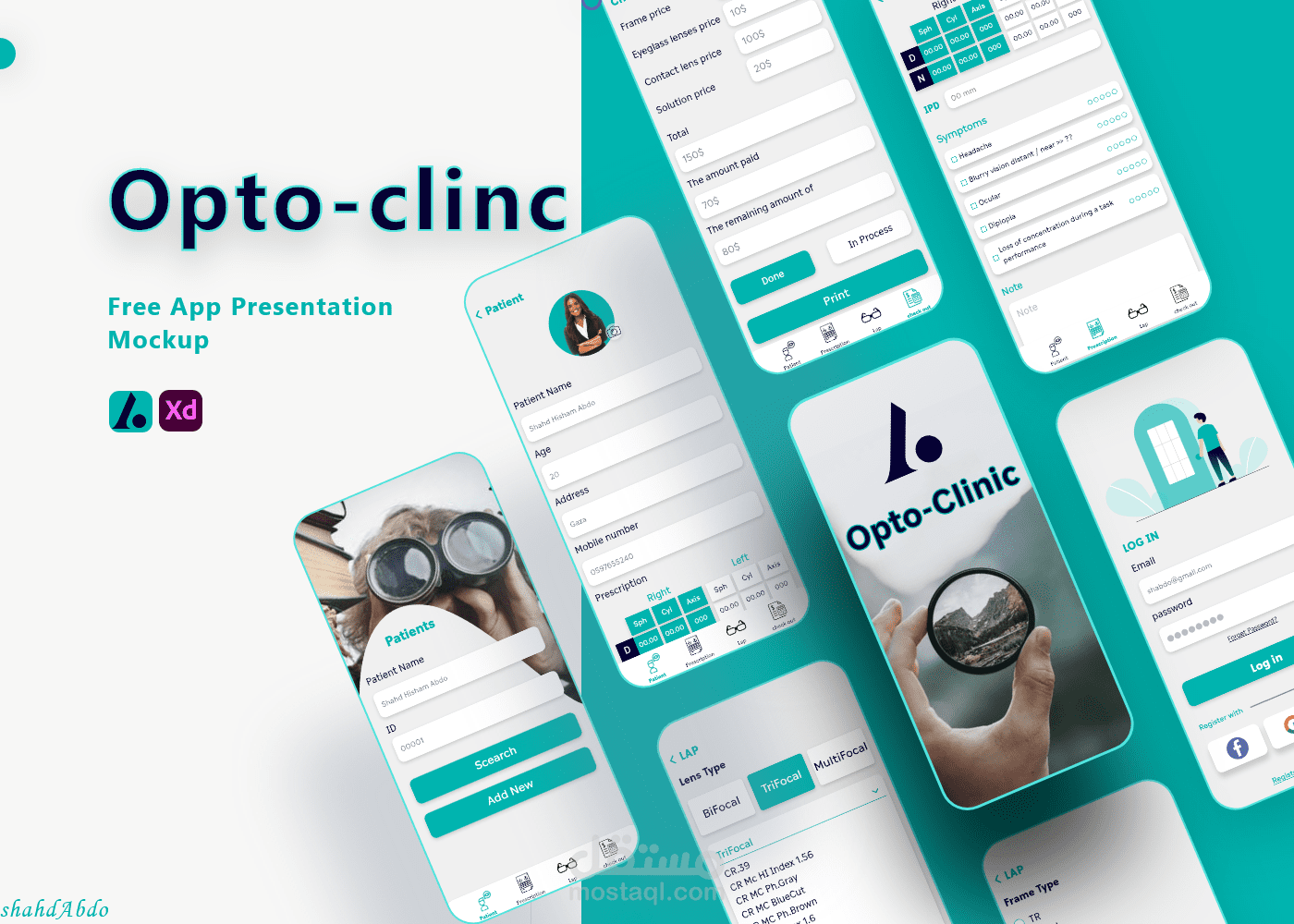 تصميم واجهات المستخدم لتطبيق  Opto-clinic باستخدام Adobe XD