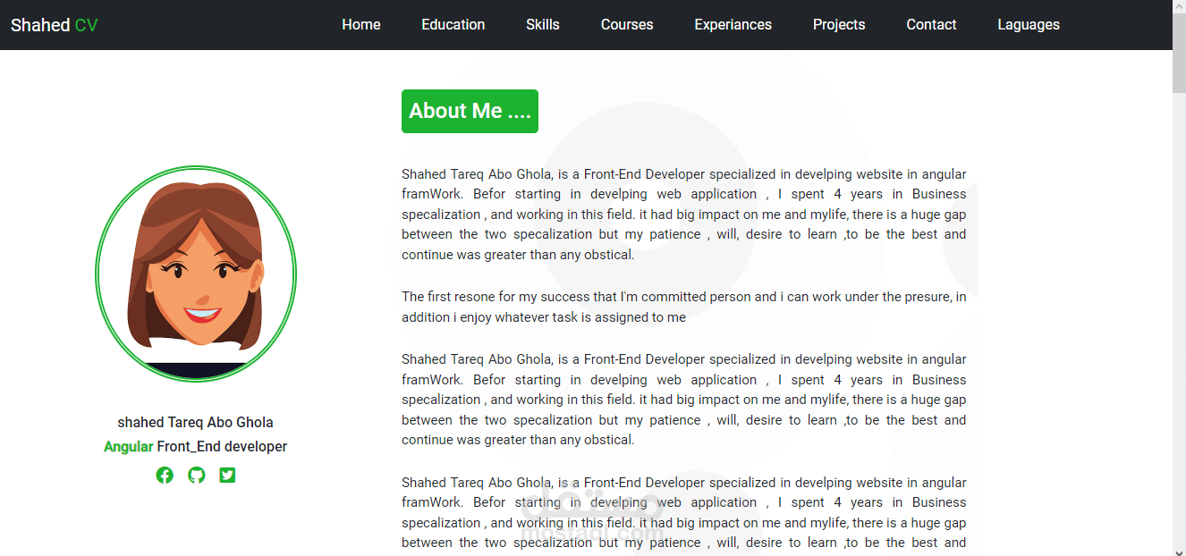 تطوير موقع إلكتروني عبارة عن سيرة  ذاتية Personal Protofolio