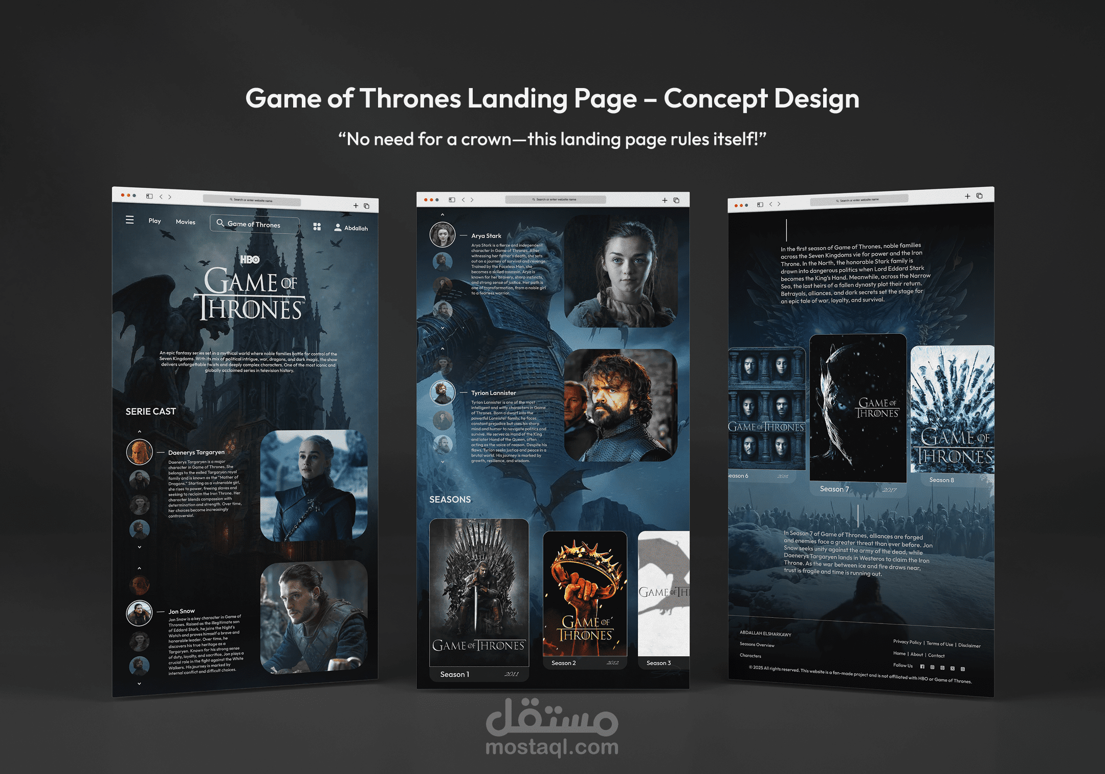 تصميم واجهة هبوط لمسلسل صراع العروش