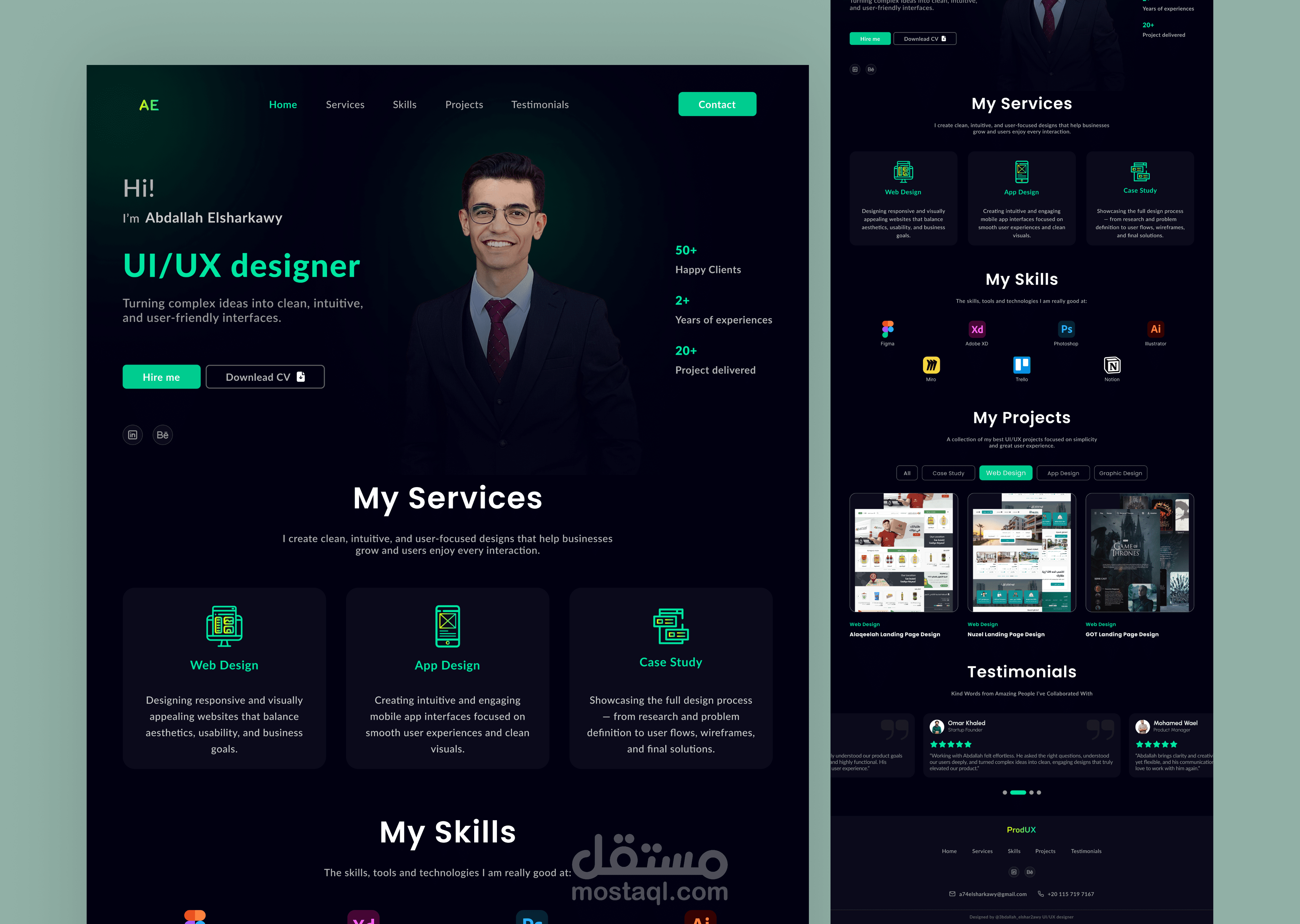 تصميم صفحة هبوط لموقع بورتفوليو شخصي