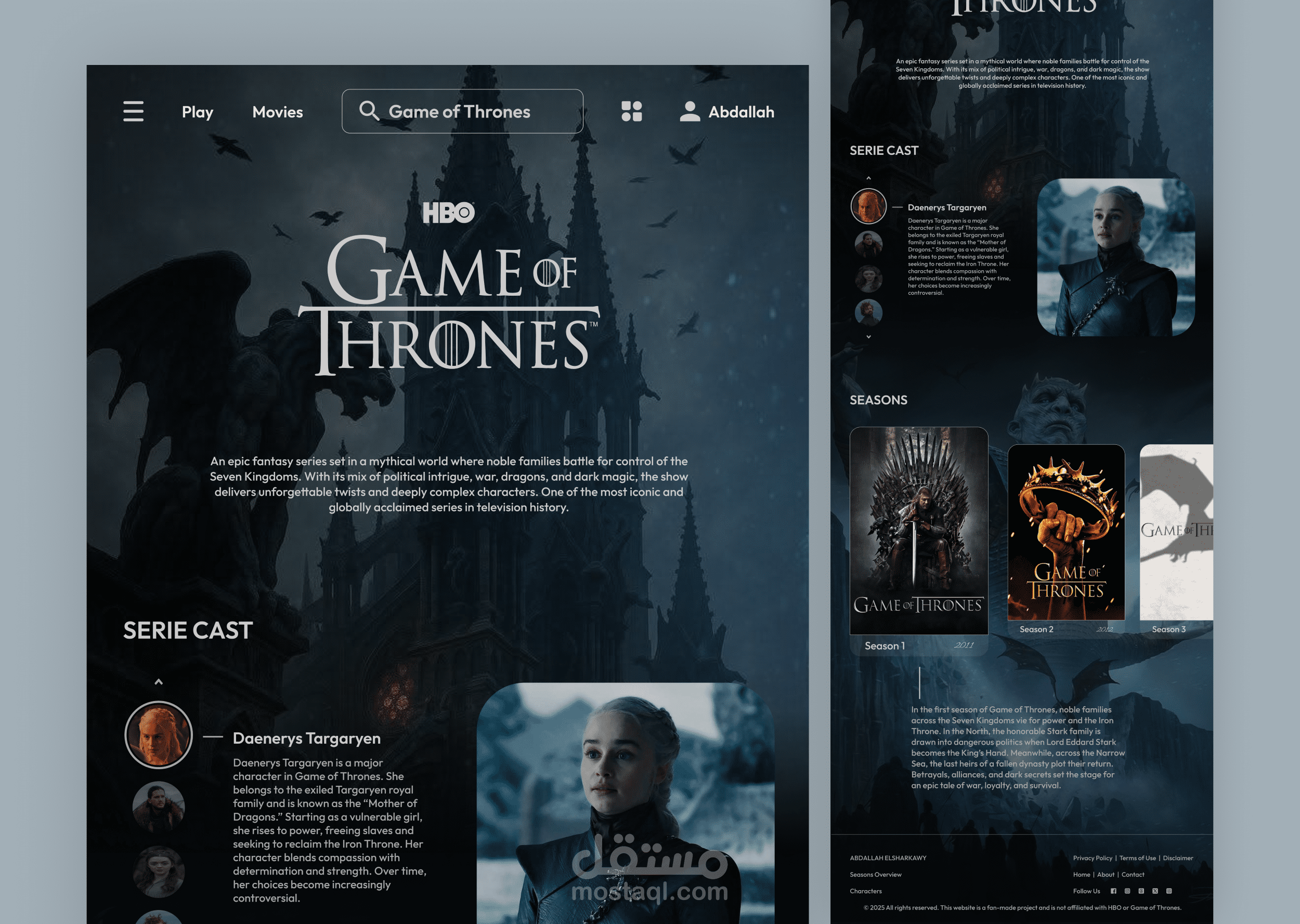 تصميم واجهة هبوط لمسلسل صراع العروش