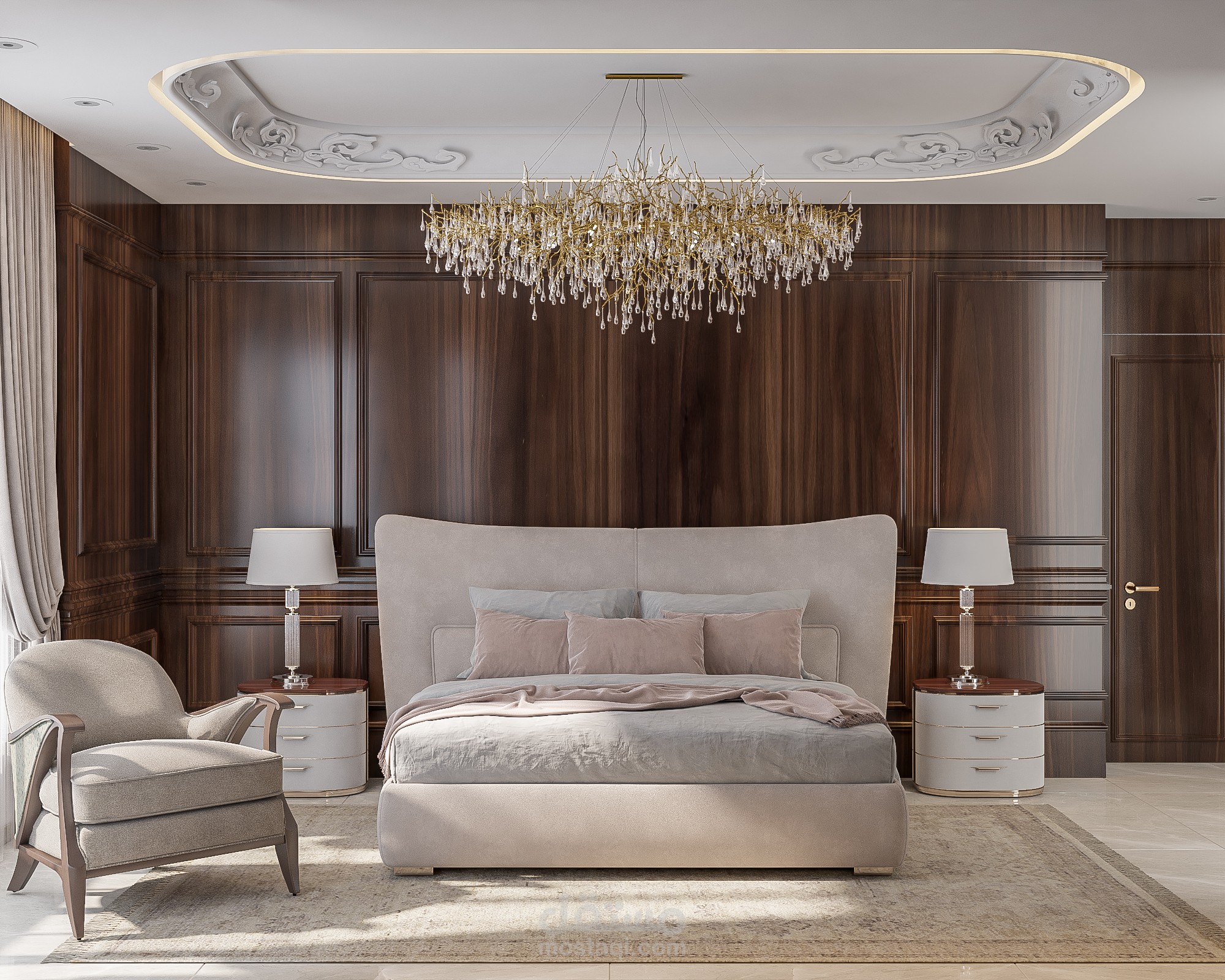 مشروع تصميم جناح غرفة نوم ماستر  كلاسيك مع غرفة ملابس وحمام في الكويت / Masterroom _ dressingroom _ bathroom