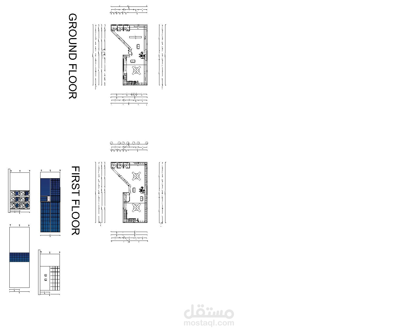 تصميم محل ملابس طابقين مع واجهات