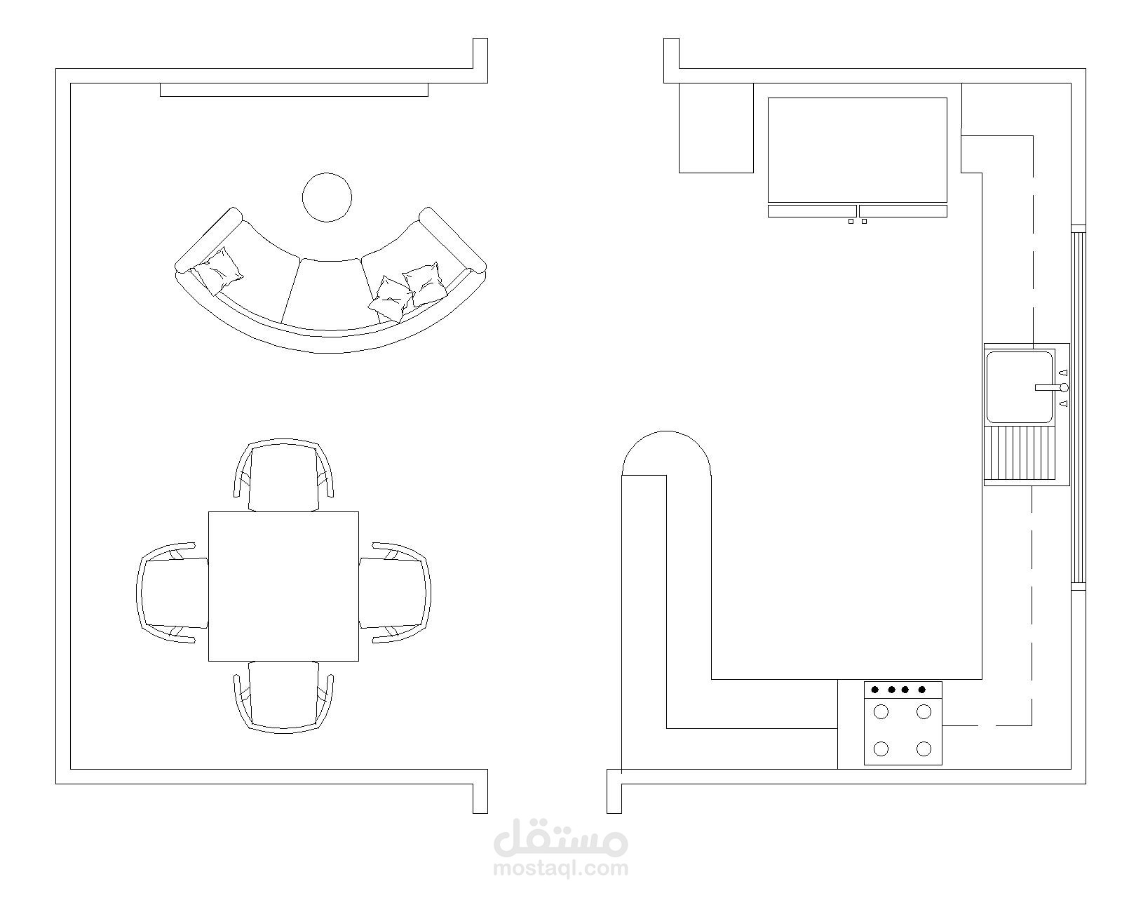 مخطط مطبخ مع معشة صغيرة