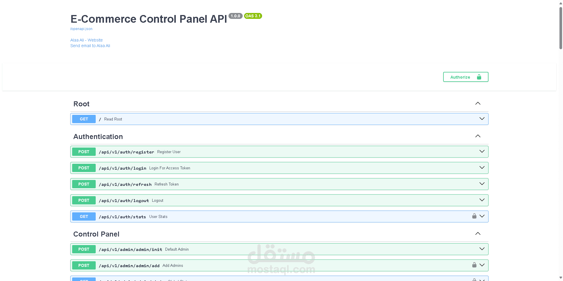 E-Commerce Control Panel API