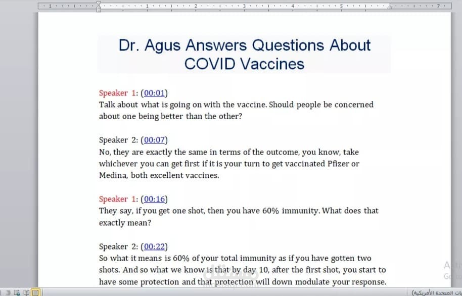 Transcription(Dr. Agus Answers Questions About COVID Vaccine)