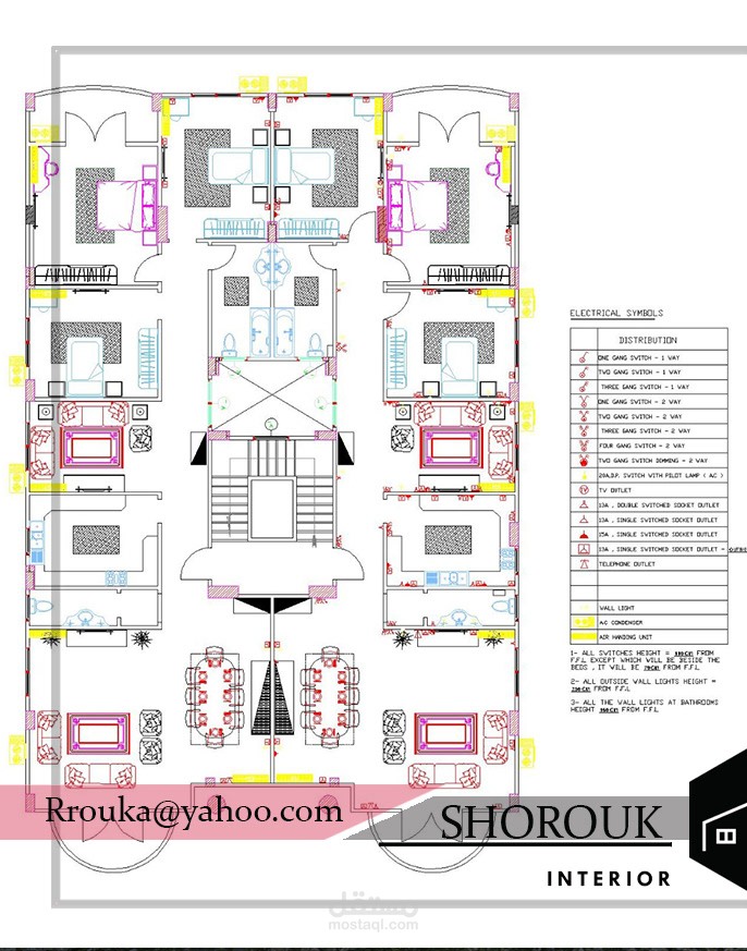 plans cad with Sizes,furniture and Electricity