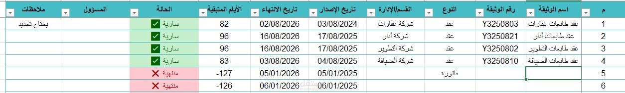 إدارة الوثائق بملف إكسل احترافي