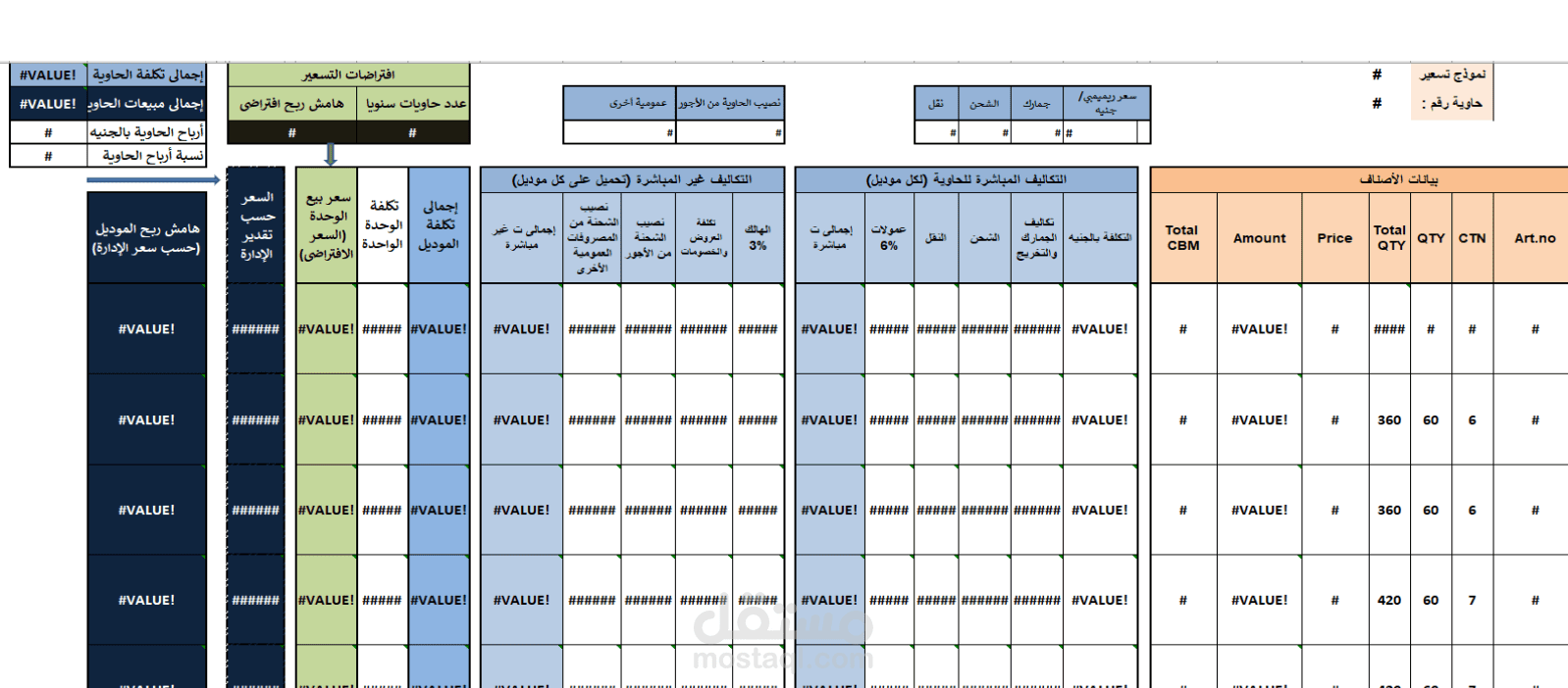 نموذج تسعير أصناف مستوردة