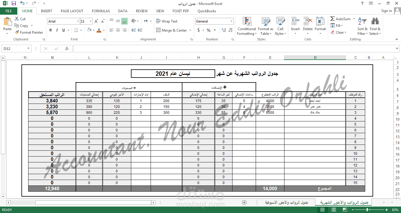 جدول رواتب وأجور