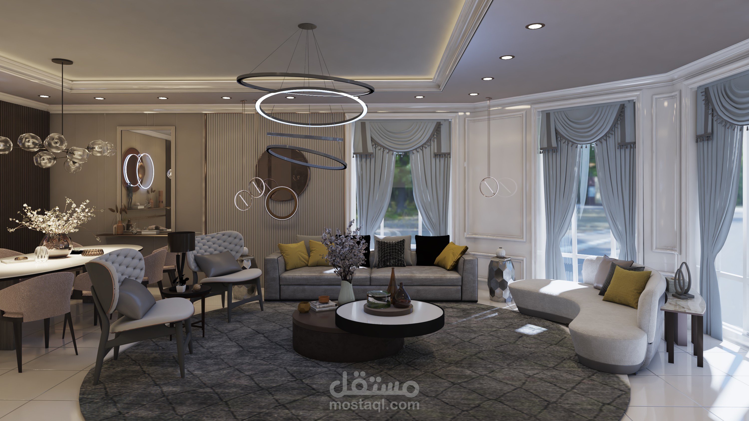 تصميم ديكور داخلي لصاله معيشه new classic في الكويت