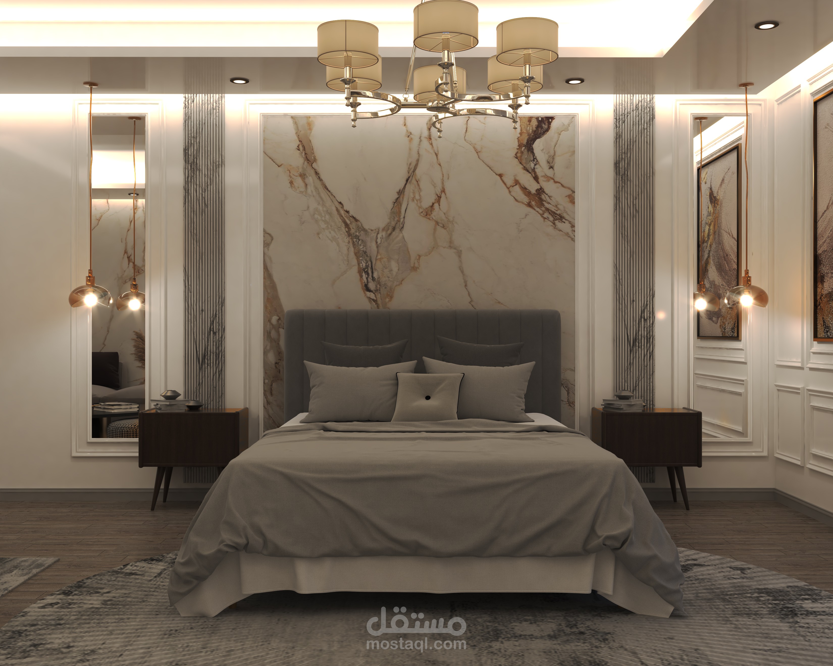 تصميم ديكور داخلي لغرفه نوم ماستر new classic في الكويت