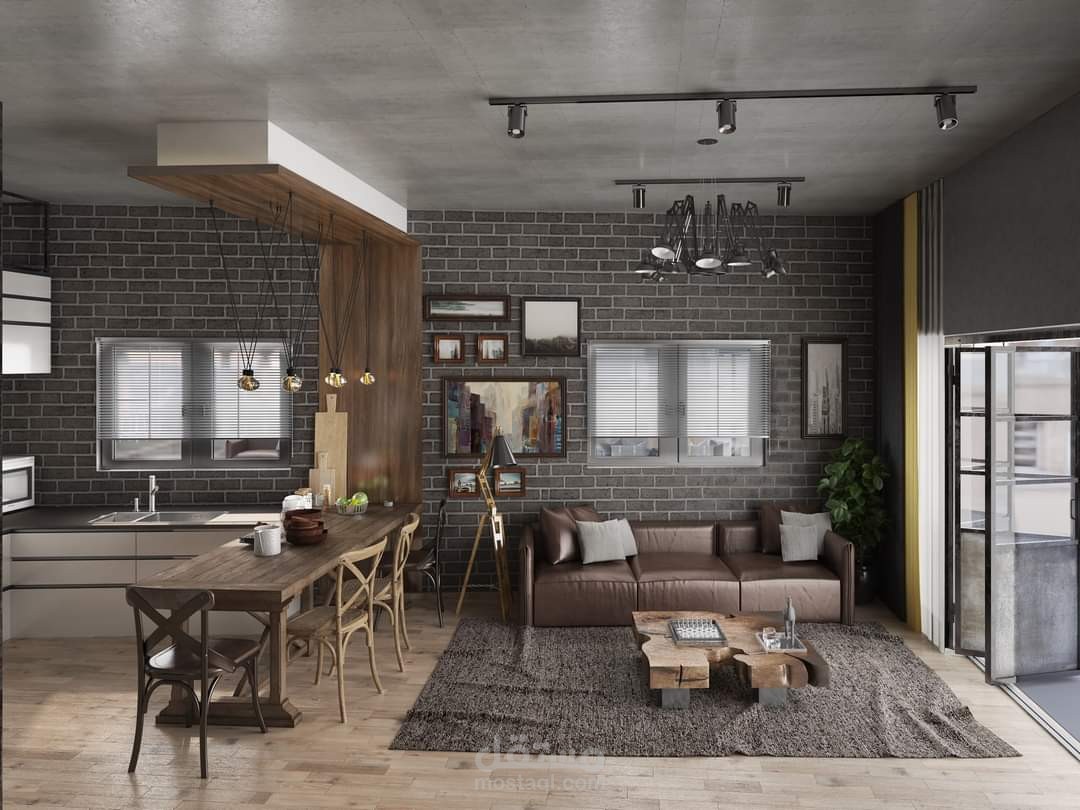 تصميم ديكور داخلي لشقه على النمط الصناعي