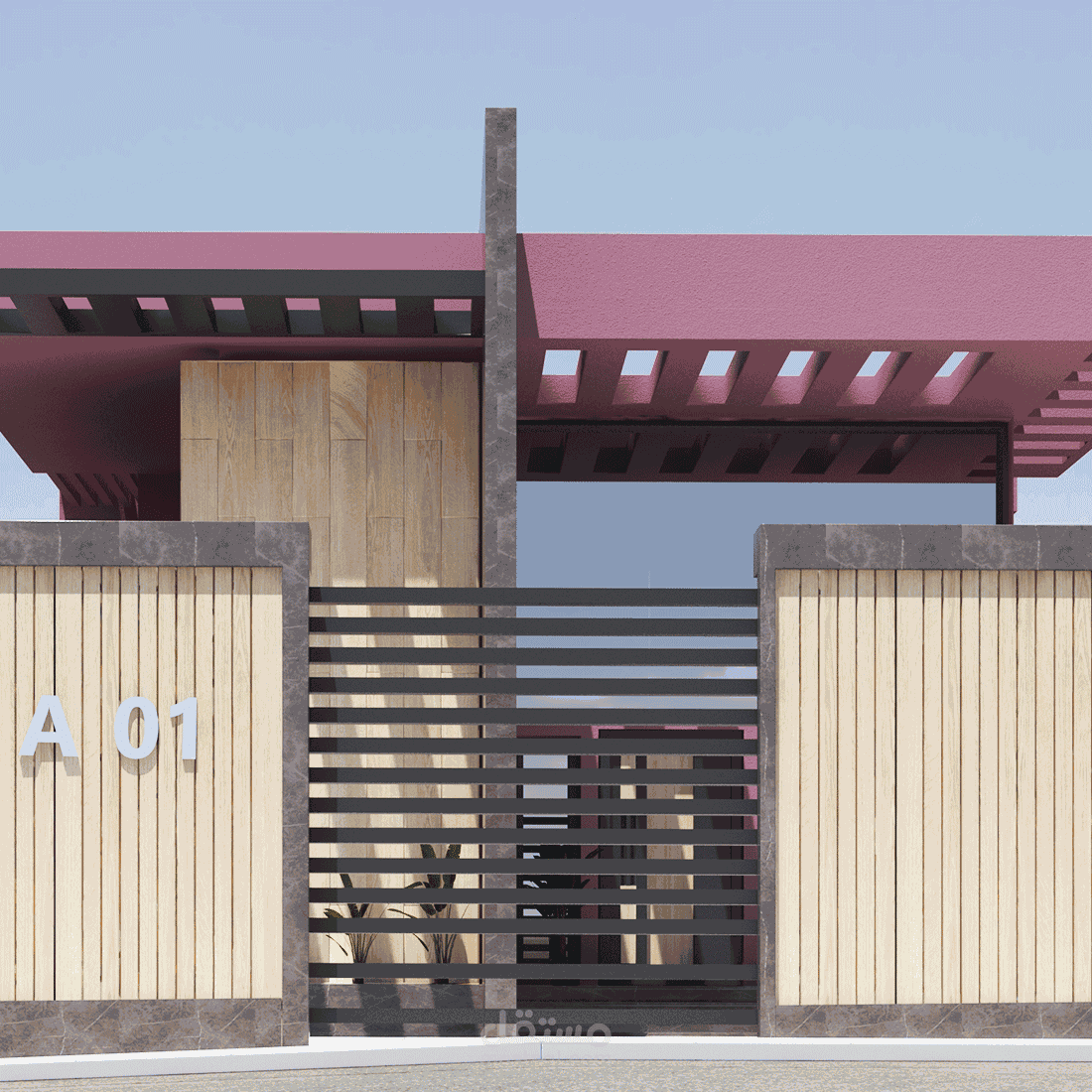 تصميم واجهة فيلا مع السور الخارجي