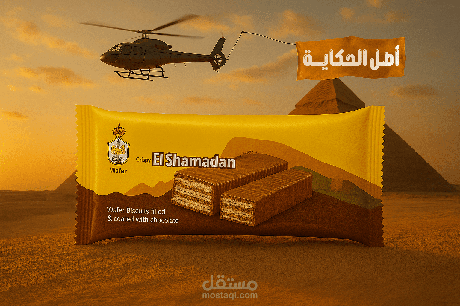 عمل  تصميم  بسكويت شمعدان في مشهد سينمائي بجانب الأهرامات و تحريكه (اعلان غير رسمى)