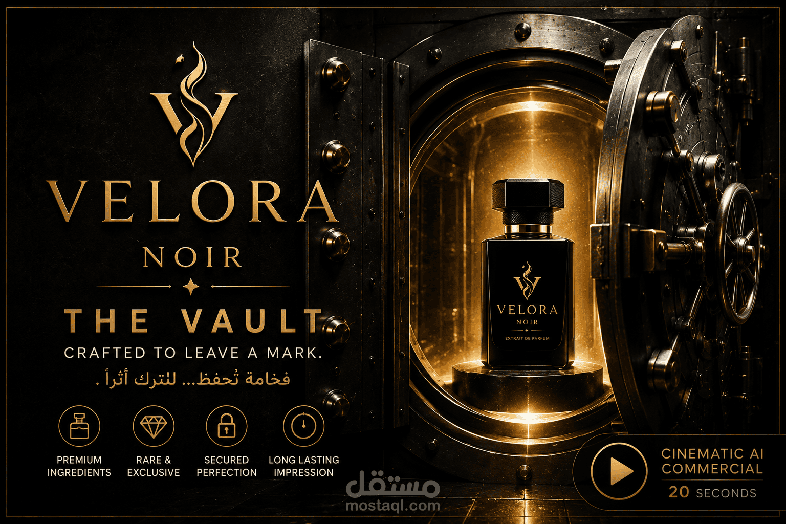 إعلان سينمائي لبراند عطور فاخر باستخدام الذكاء الاصطناعي | VELORA NOIR