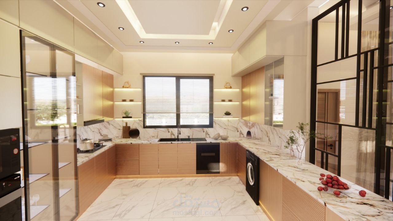 تصميم مطبخ بشكل مودرن وعصري حسب طلب العميل