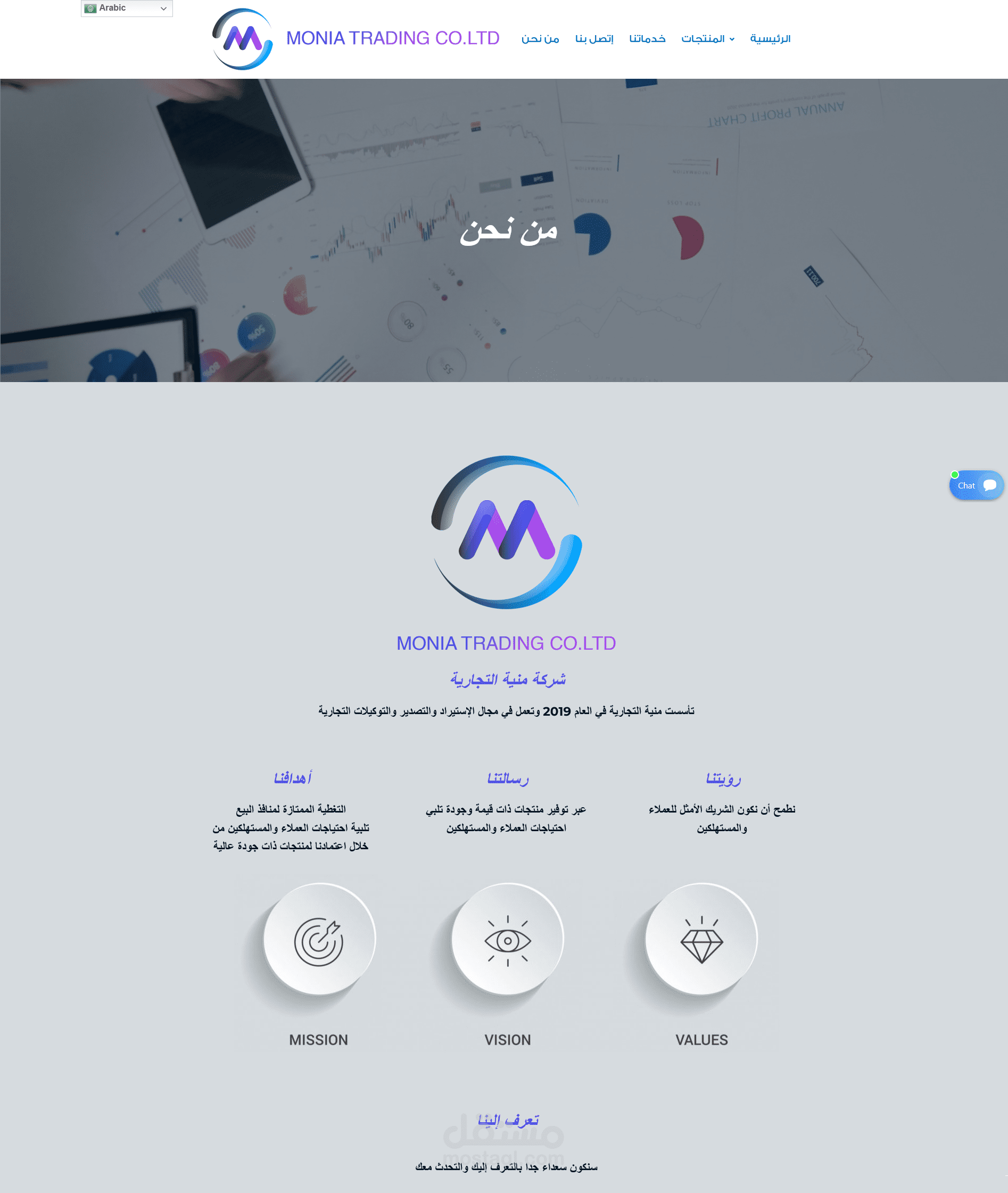 صفحة من نحن لموقع شركة استيراد وتصدير