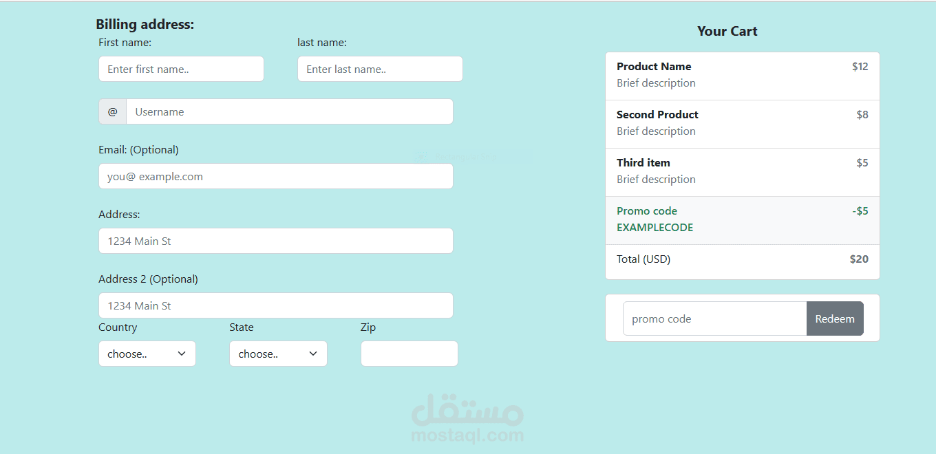 checkout form
