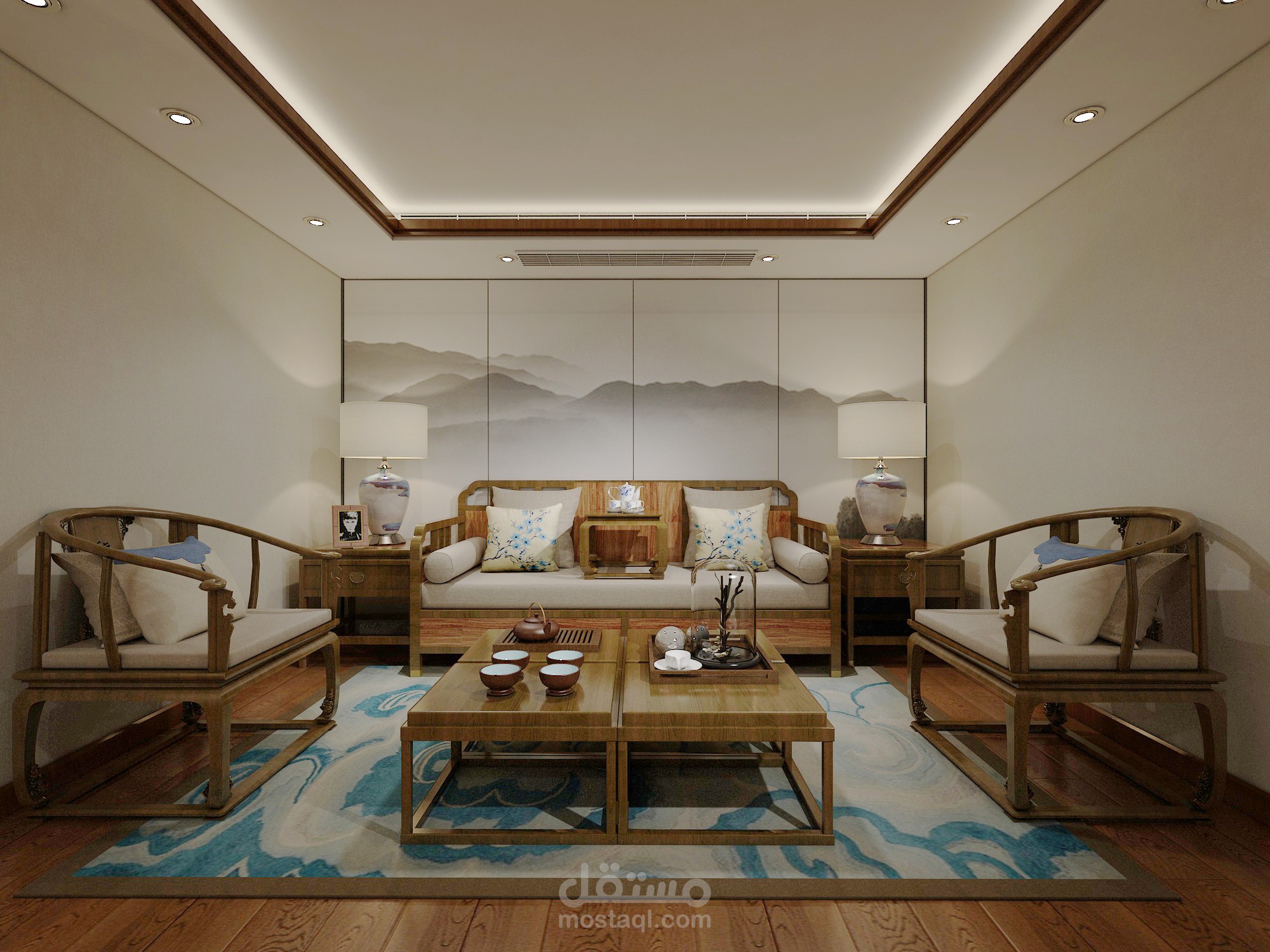 غرفة معيشة / ستايل التصميم الشرق اسيوي