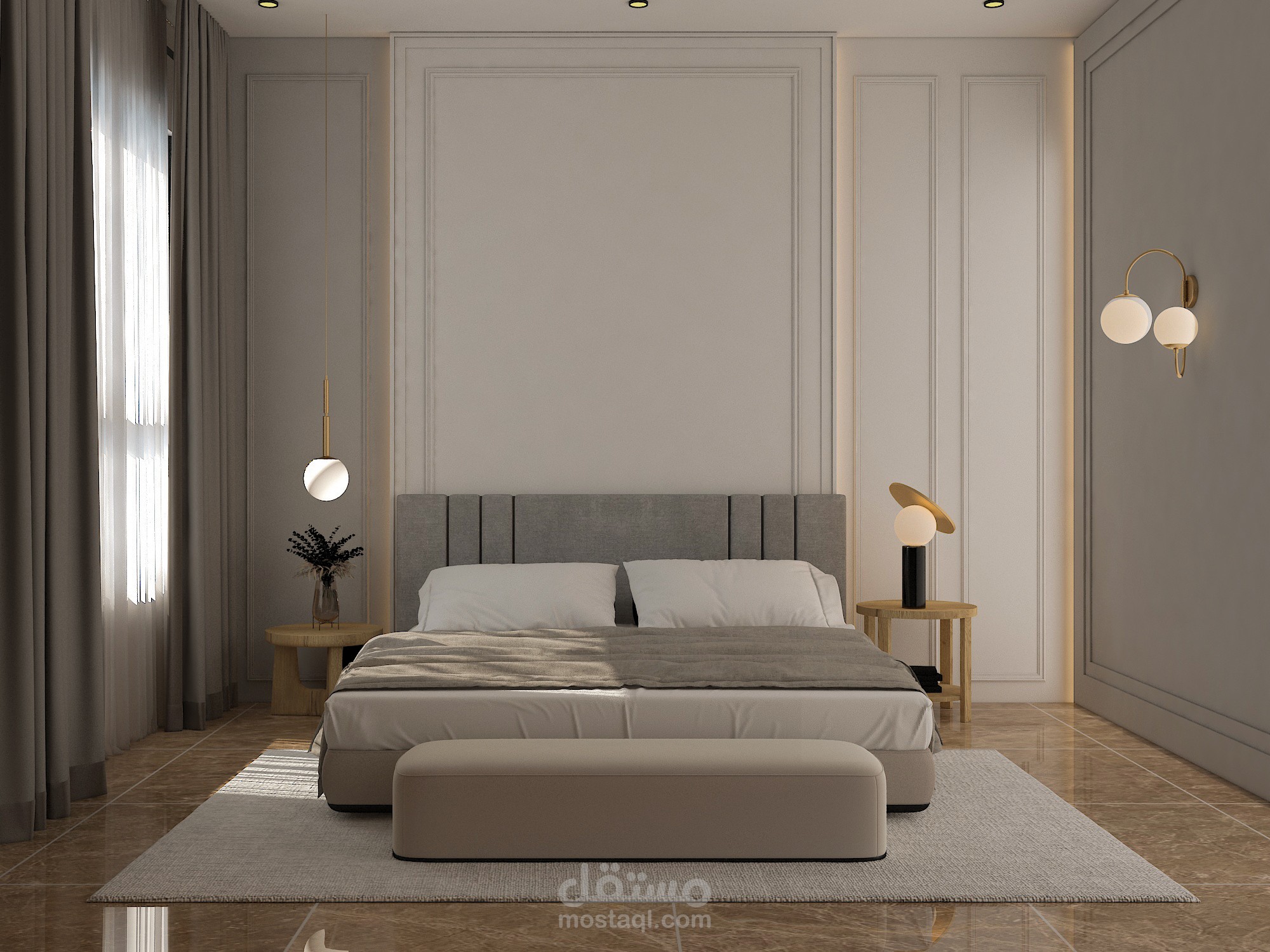 تصميم غرفة نوم رئيسية مع ملابس و حمام مع المخططات التنفيذية