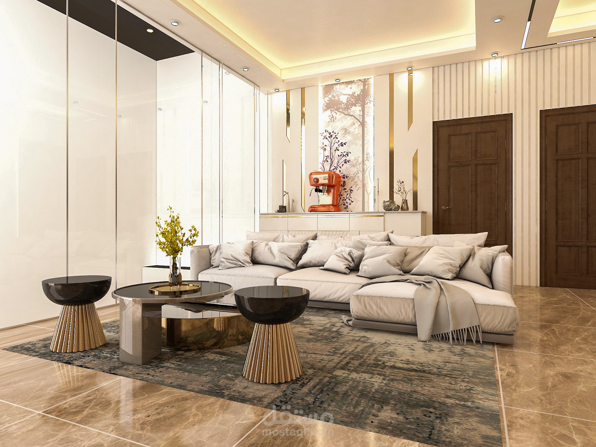 تصميم غرفة معيشة بألوان ادئة