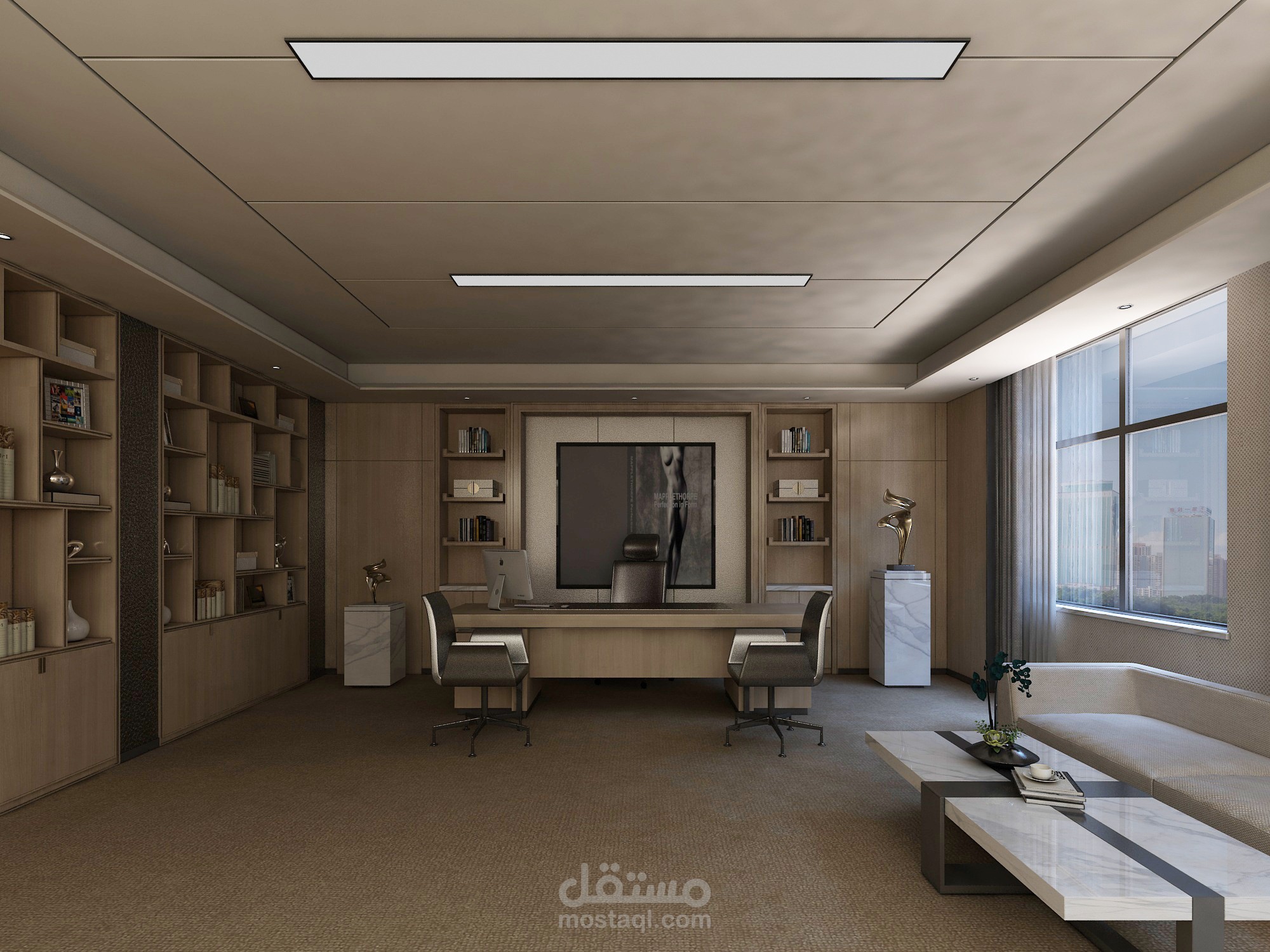 مكتب شركة بألوان بيج و درجاته