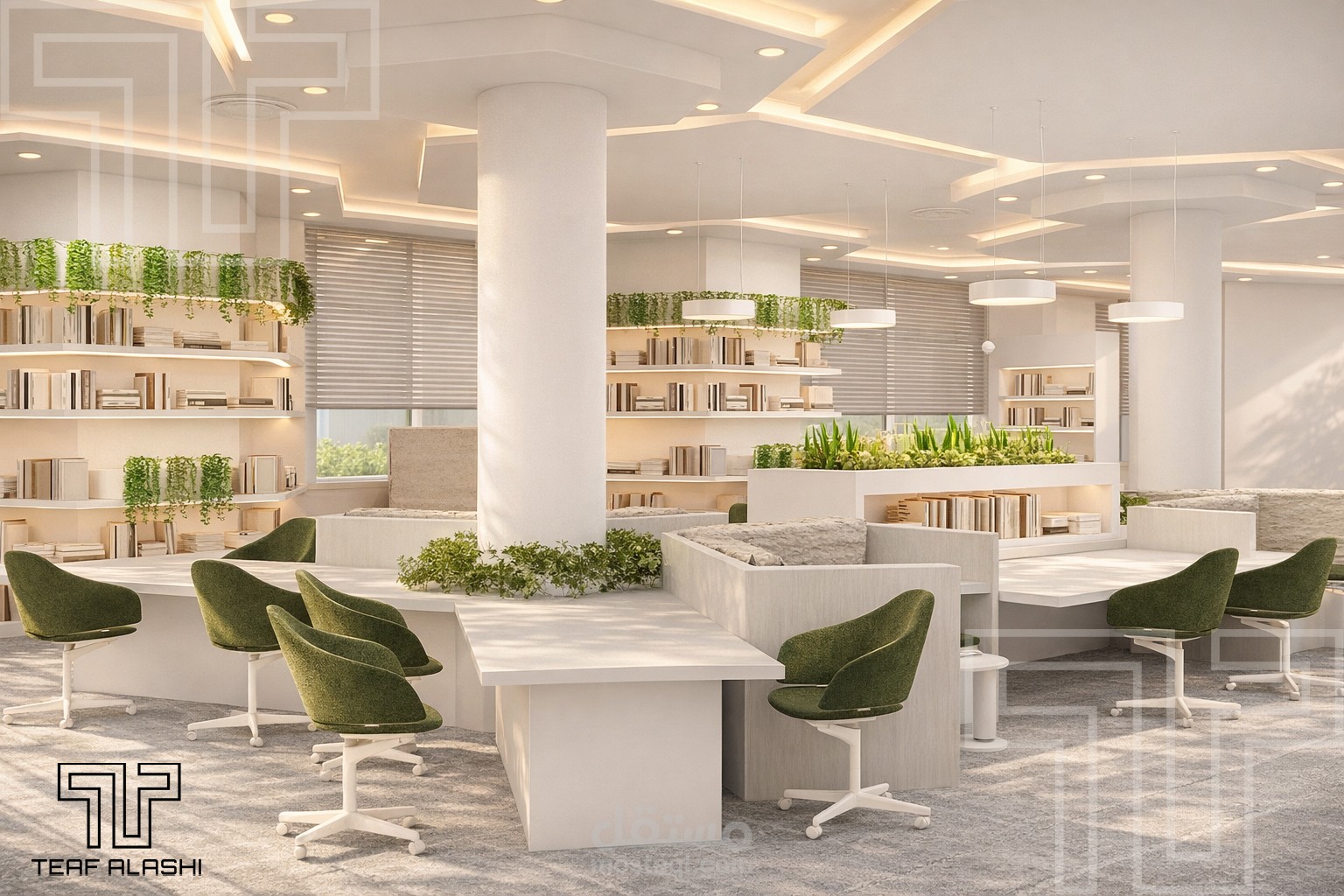 تصميم مكتبة ومساحة عمل – مكتب عصري في الإمارات