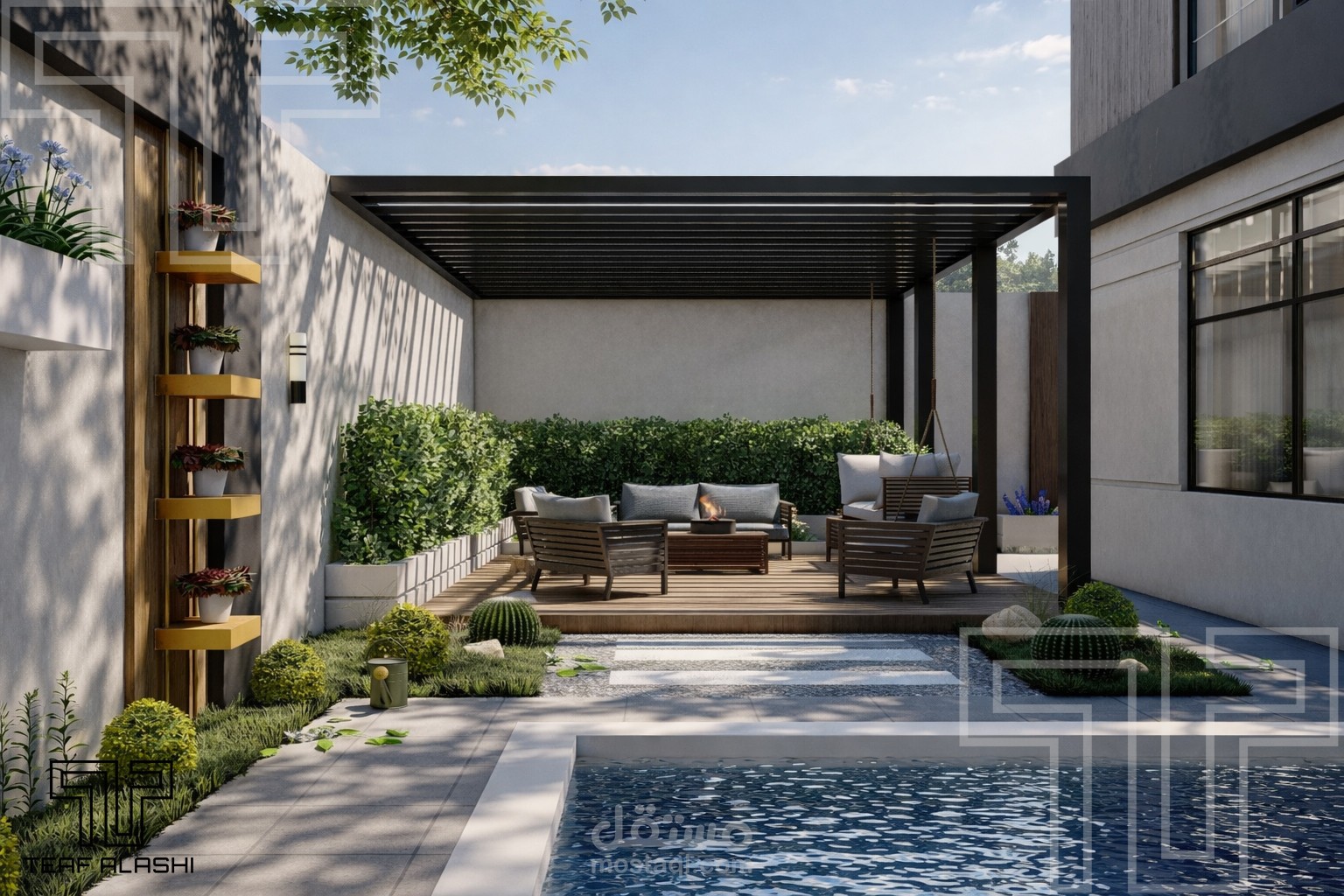 تصميم خارجي فاخر لاند سكيب حديقة فيلا – المملكة العربية السعودية