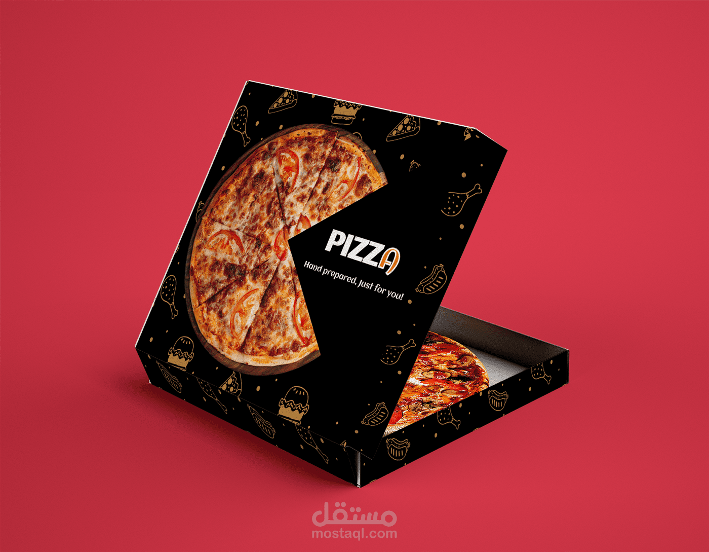 PACKAGING FOR PIZZA TOW STYLE تصميم غلاف لكرتونه بيتزا