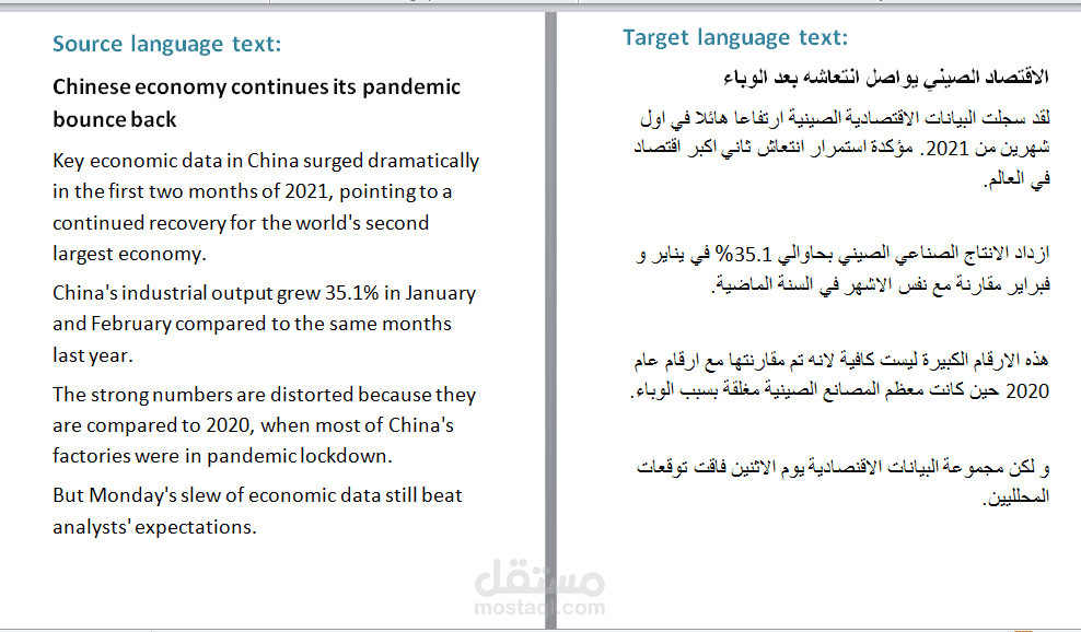 ترجمة اقتصادية من الانجليزية للعربية