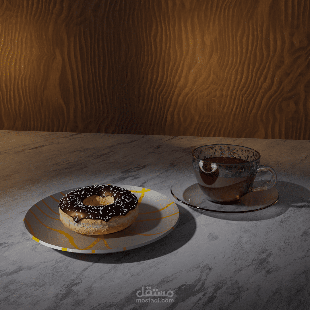 كوب شاي وكعك الدونت