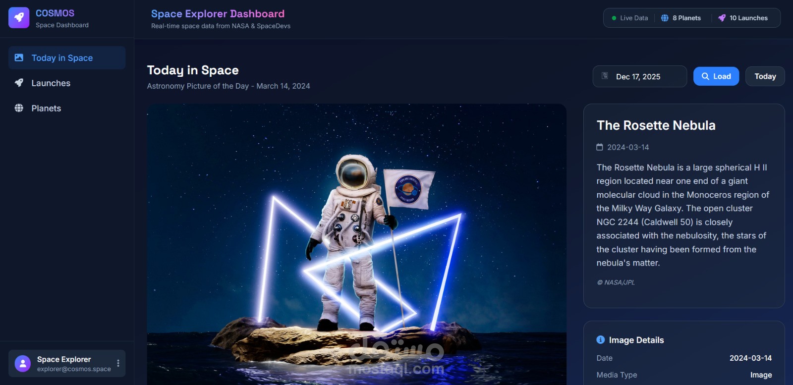 لوحة بيانات استكشاف الفضاء (COSMOS Space Dashboard)