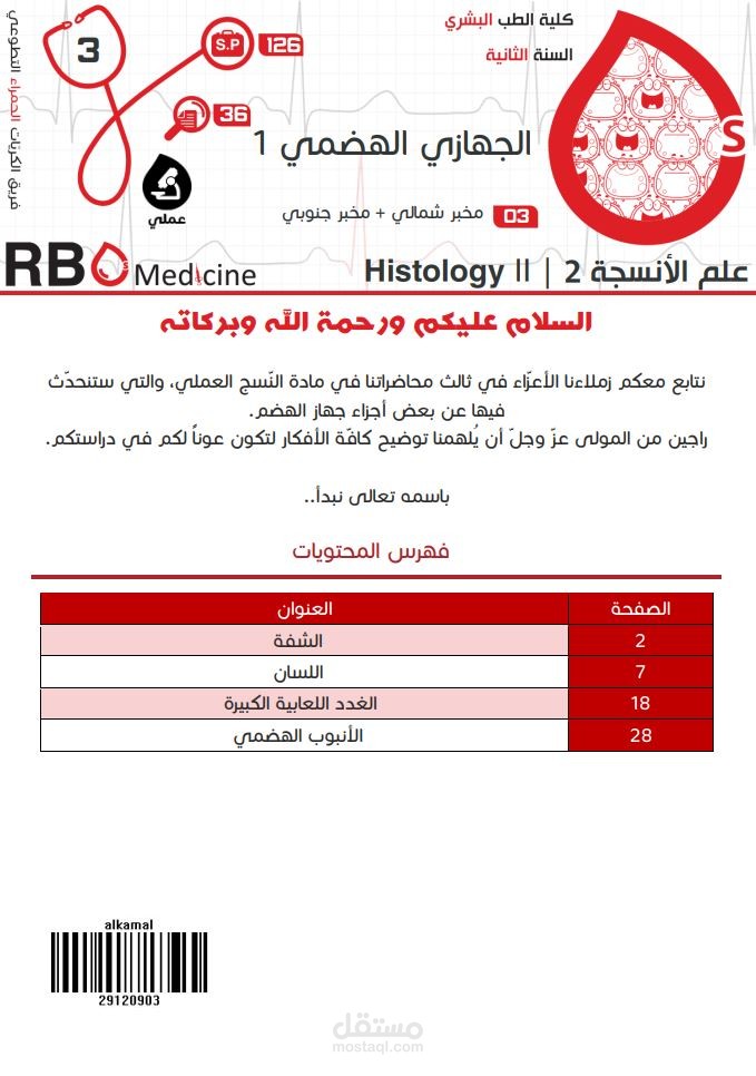كتابة محاضرات جامعة دمشق - علم الأنسجة Histology: الجهاز الهضمي (1)