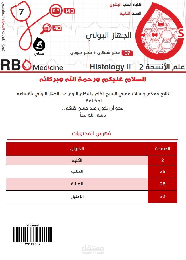 كتابة محاضرات جامعة دمشق - علم الأنسجة Histology: الجهاز البولي