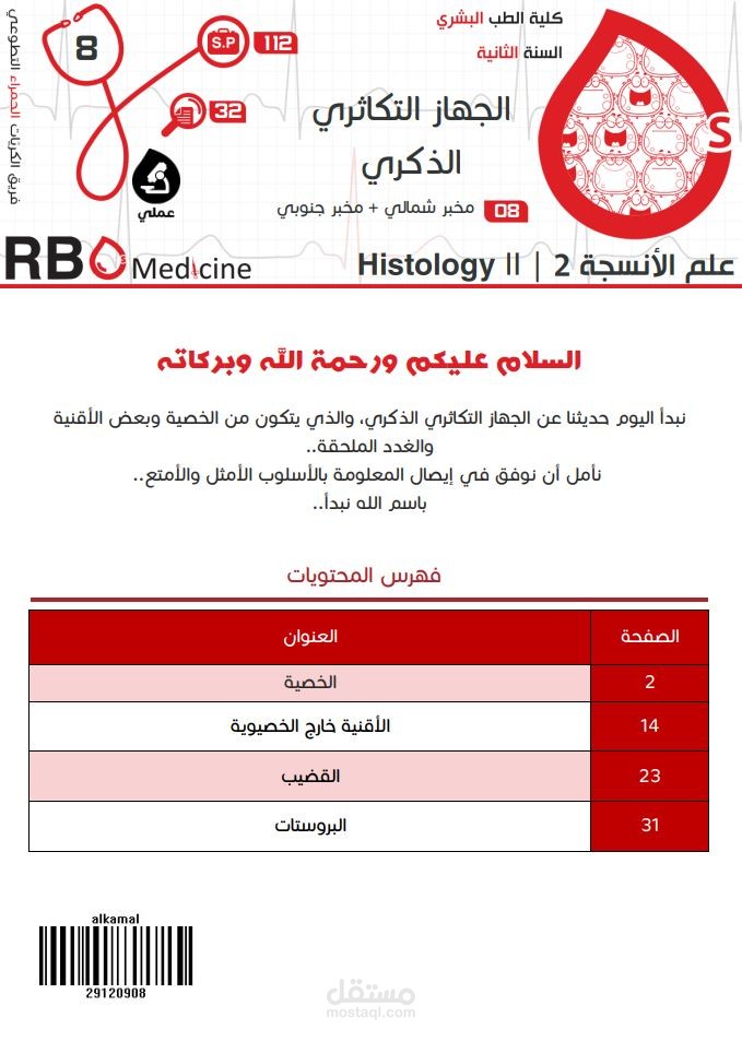 كتابة محاضرات جامعة دمشق - علم الأنسجة Histology: الجهاز التكاثري الذكري