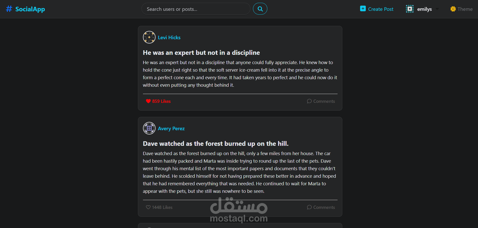 موقع سوشيال ميديا فرونت اند ب react.js