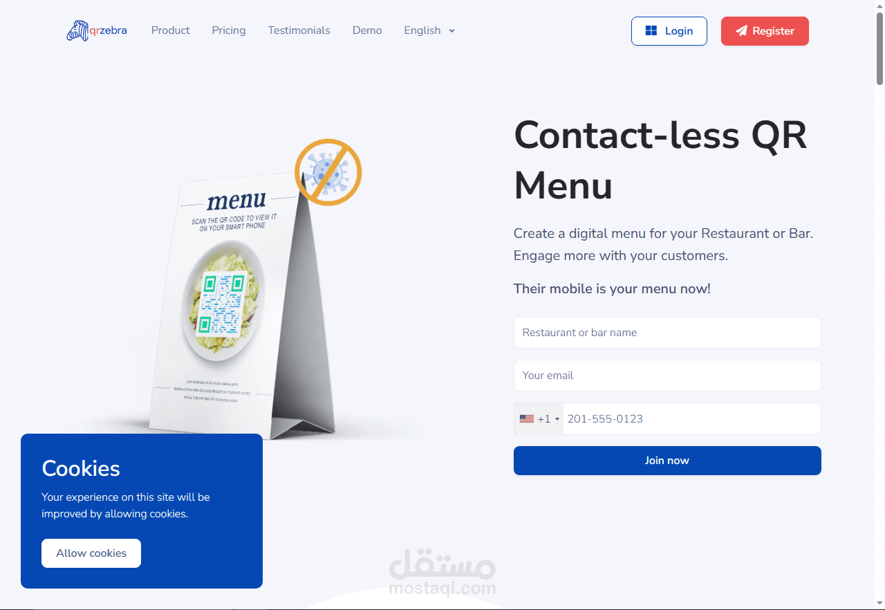 QR code creation site for the restaurant menu