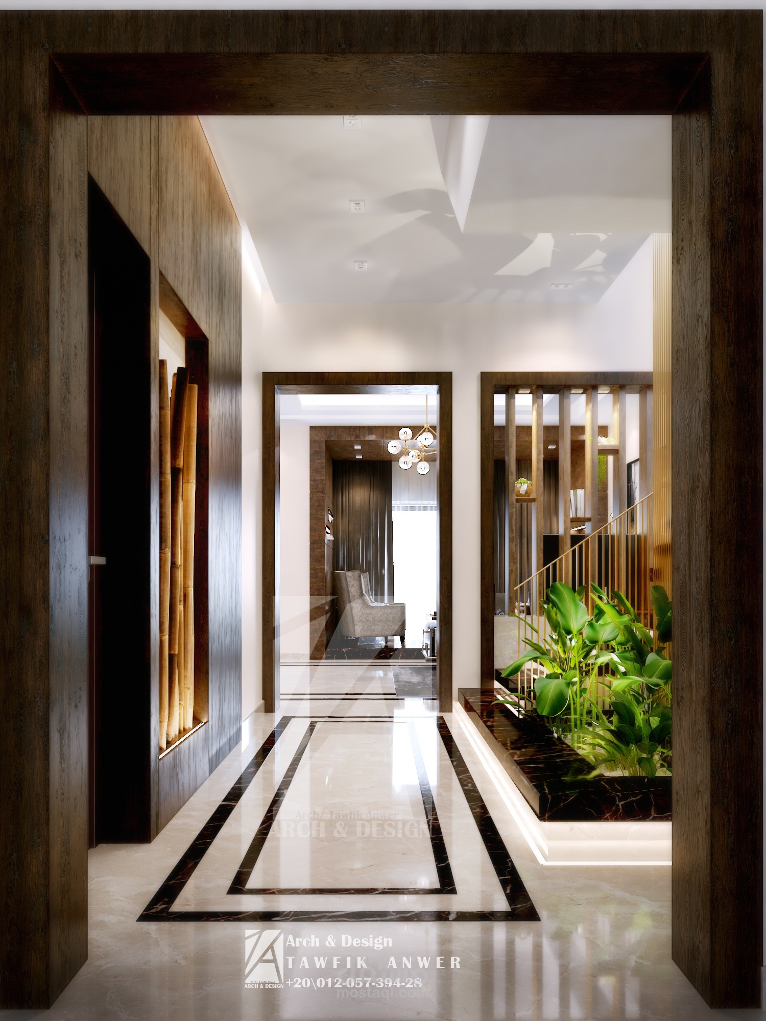 تصميم داخلى 3d لفراغ الاستقبال لفيلا
