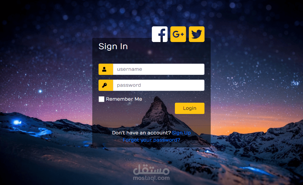 page LOG IN and SIGN UP
